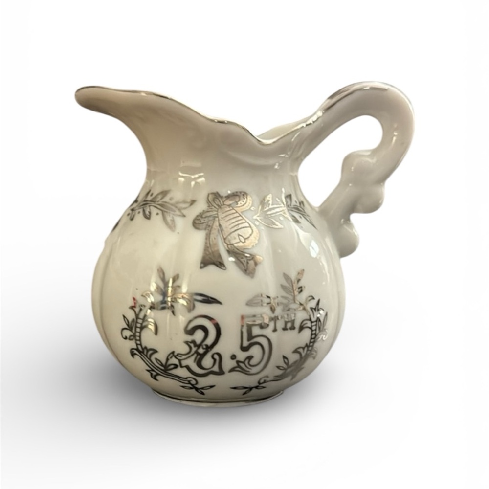 Lefton Vintage China Hand Painted 25th Anniversary Cream Pitcher Japan